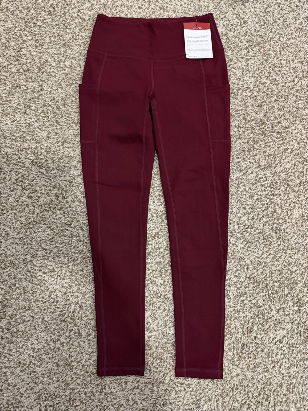 High-Waist Burgundy Women’s Leggings with Side Pockets XS